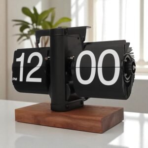 EASKY Retro Flip Clock (Black) with Wooden Base | Vintage Style Desk Clock with Bold Numbers | PC-SS13082511