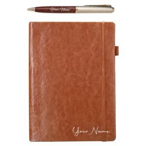 The Wallet Store Personalized Brown Leather Diary with Pen Gift Set | Name Engraved | Best Gift for Men & Women | Corporate & Personal Office Gift | 115 Pages |