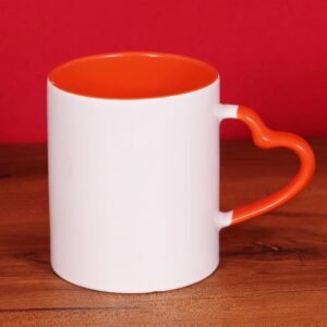 StylishSurprise Simantika Sublimation Ceramic Two-Tone Mug with Heart Handle – 325ml (Orange) | Microwave Safe | Customizable Mug for Sublimation Printing | Perfect for Gifts, Kitchen, Office & DIY Use