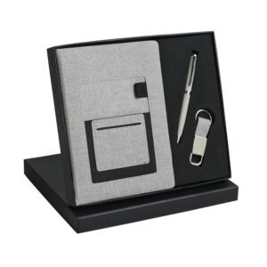 Tempt Personalized Diary with Pen and Metal Keychain Gift Set – 3 in 1 Organiser Diary Combo with Name Engraving | Ideal Personalized Gift for Husband, Father, Corporate New Year Gift for Employees | Grey |