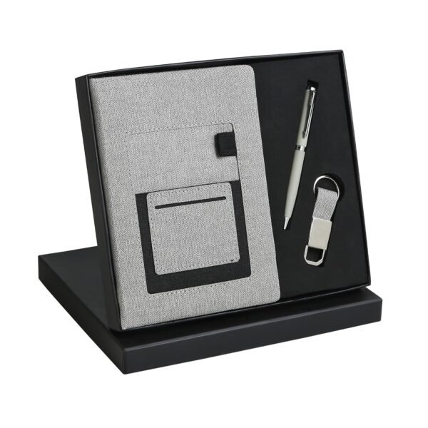 Tempt Personalized Diary with Pen and Metal Keychain Gift Set – 3 in 1 Organiser Diary Combo with Name Engraving | Ideal Personalized Gift for Husband, Father, Corporate New Year Gift for Employees | Grey |