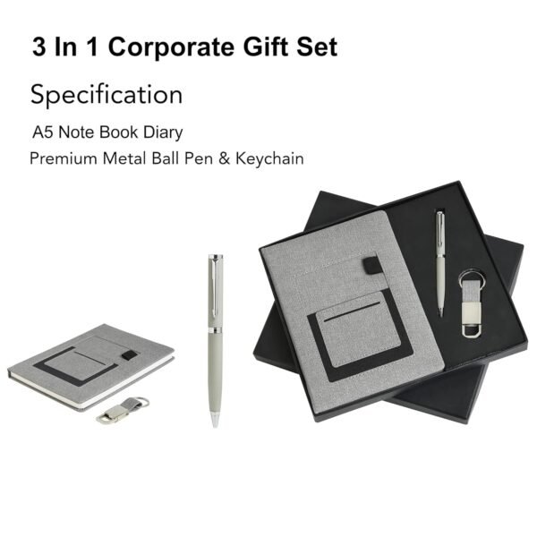 Tempt Personalized Diary with Pen and Metal Keychain Gift Set – 3 in 1 Organiser Diary Combo with Name Engraving | Ideal Personalized Gift for Husband, Father, Corporate New Year Gift for Employees | Grey | - Image 3