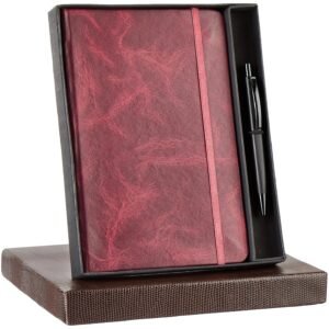 Amazon Basics A5 Diary with Ribbon Bookmark & Pen – Red | Premium Gift Set for Corporate & Personal Occasions |