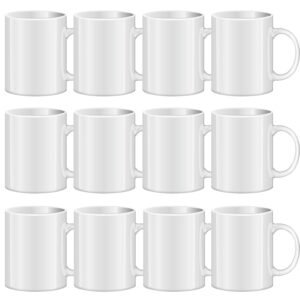 TANGLONG Sublimation Mugs – Set of 12 White Ceramic 11 oz Cups for Coffee, Tea, Soup, Latte, Hot Cocoa | Blank for DIY Custom Printing | Durable & Microwave Safe |