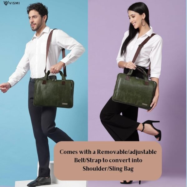 Stylish Vegan Leather Laptop Briefcase Bag for Men & Women | Fits 13", 14", 15.6" Laptops | Premium Office Messenger Shoulder Handbag | Ideal for Corporate Gifting, Birthday, Rakhi Gifts for Brother & Sister - Image 7