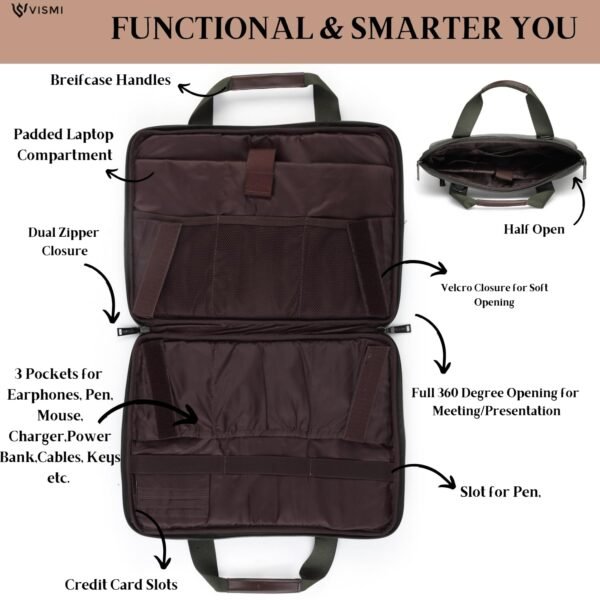 Stylish Vegan Leather Laptop Briefcase Bag for Men & Women | Fits 13", 14", 15.6" Laptops | Premium Office Messenger Shoulder Handbag | Ideal for Corporate Gifting, Birthday, Rakhi Gifts for Brother & Sister - Image 6