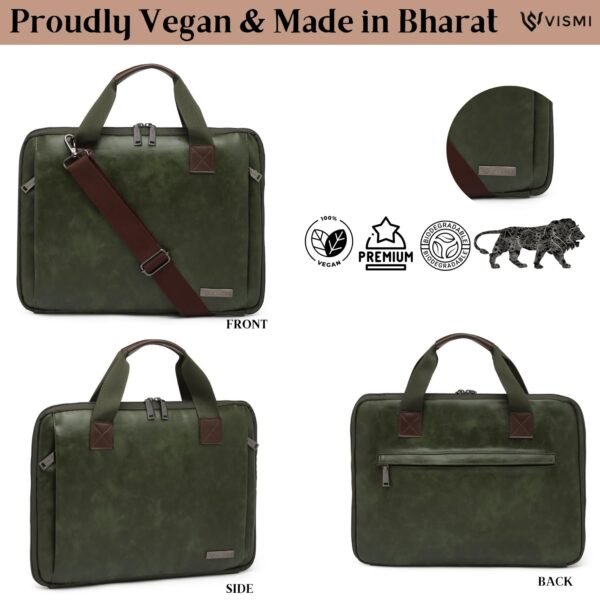 Stylish Vegan Leather Laptop Briefcase Bag for Men & Women | Fits 13", 14", 15.6" Laptops | Premium Office Messenger Shoulder Handbag | Ideal for Corporate Gifting, Birthday, Rakhi Gifts for Brother & Sister - Image 4
