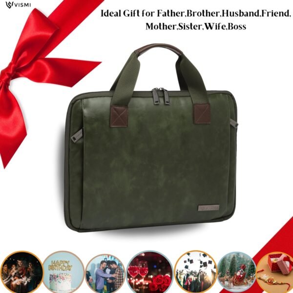 Stylish Vegan Leather Laptop Briefcase Bag for Men & Women | Fits 13", 14", 15.6" Laptops | Premium Office Messenger Shoulder Handbag | Ideal for Corporate Gifting, Birthday, Rakhi Gifts for Brother & Sister - Image 3