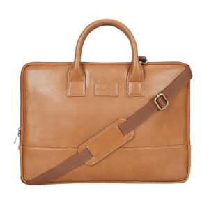 HAMELIN Theo Sleek Laptop Messenger Bag – Tan | Vegan Leather Office Bag for Men & Women | Fits 15.6" Laptops | Adjustable Shoulder Strap, Zip Closure & Slip Pockets | Ideal for Office & Travel