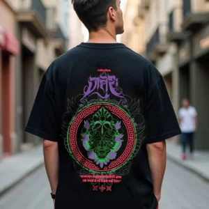 Men's Black Ashura Graphic Printed Oversized T-Shirt